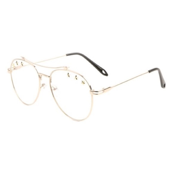 NEW ARRIVALS UNISEX GOLD STAR STUDDED CLEAR LENS AVIATORS GLASSES main image 10
